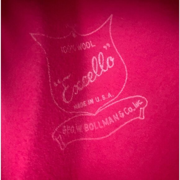 VTG Excello Hot Pink Wool Fedora Bowler Hat w/ Feather USA Bollman Mr. John - Picture 5 of 9